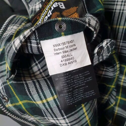 Barbour Icons Giacca Nera Cera Impermeabile Biker Cintura Piccolo A7 Cappotto Interno - Foto 7 di 7