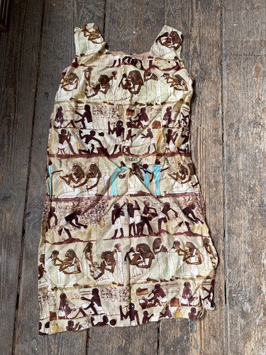Vintage Handmade Dress Egyptian Pharaoh Shift Hieroglyphs 1970s 70s Size Medium - Picture 7 of 9