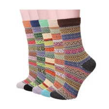 5 Pairs Womens Winter Warm Thermal Lambs Wool Merino Heavy Duty Boot Socks 9-11