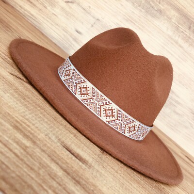 Brown, Cream, Tan color Sierra Cowboy Hat Band, Ethnic Pattern Western Hatband