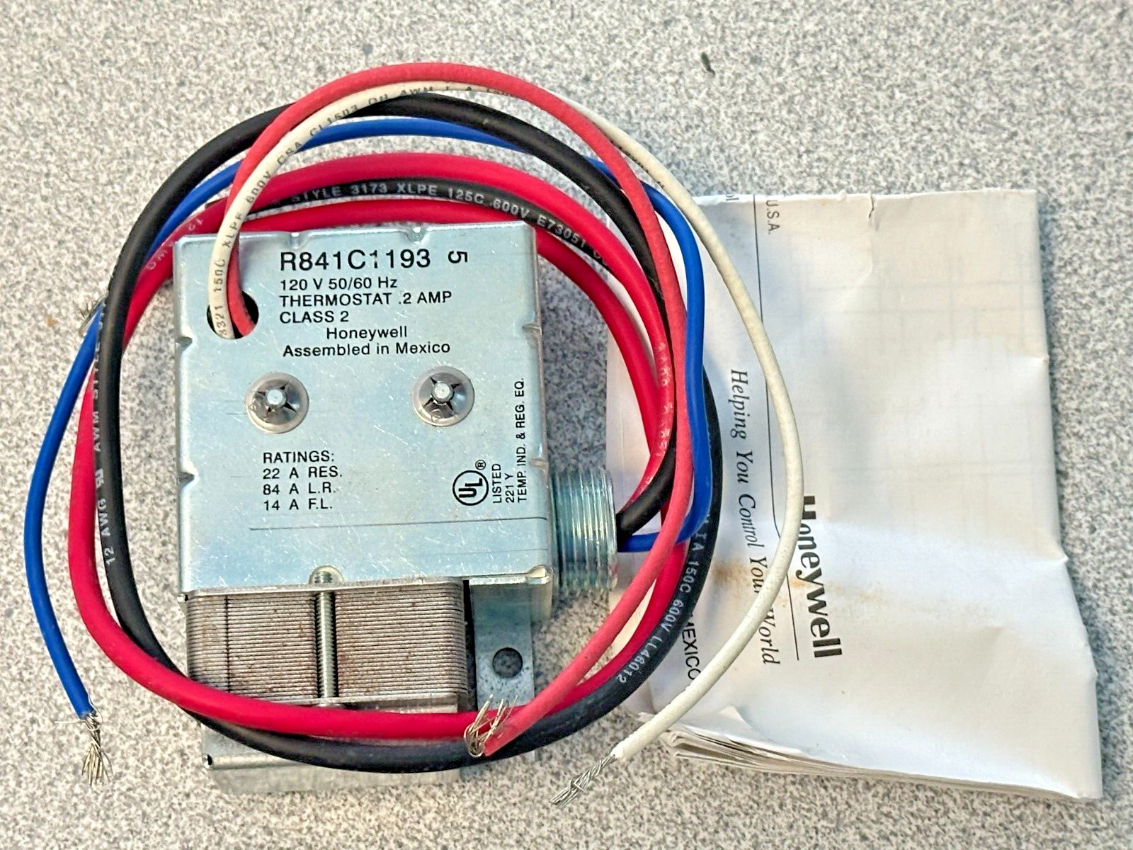 NEW Honeywell R841C1193 Single Load Heating Relay, SPST, 120V/24V AC, 22A Res