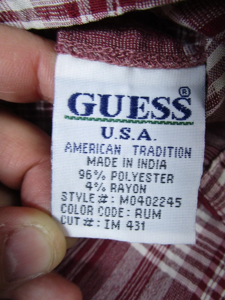 Guess Dress Shirt Mens XL Vintage Red Plaid Short Sleeve Button Up Collared Y2K - Image 4 of 4