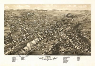 Panoramic Map of WaUkesha WI 16x24
