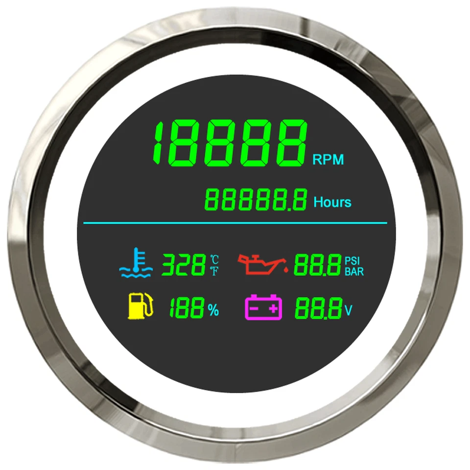 85mm Boat 6 in 1 Tachometer with Fuel Level Water Temp Oil Pressure Voltmeter - Image 2 of 4