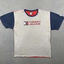 Vintage Tommy Jeans Shirt Mens XXL Gray Colorblock Flag Logo Tee 90s Made In USA