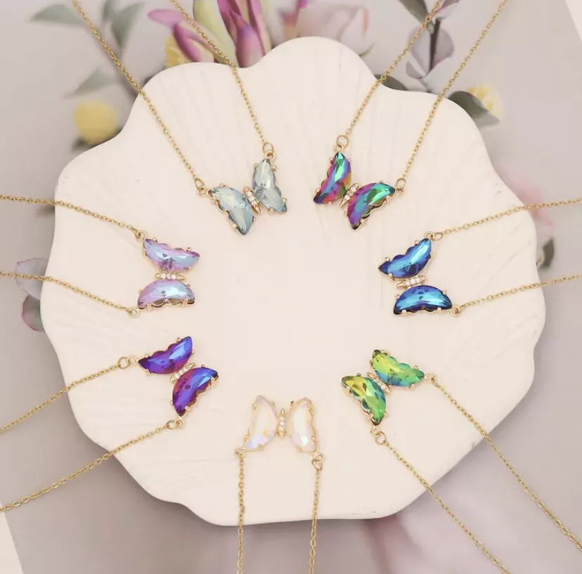 Fairy Style Butterfly Necklace Stainless Steel Inlay Crystal