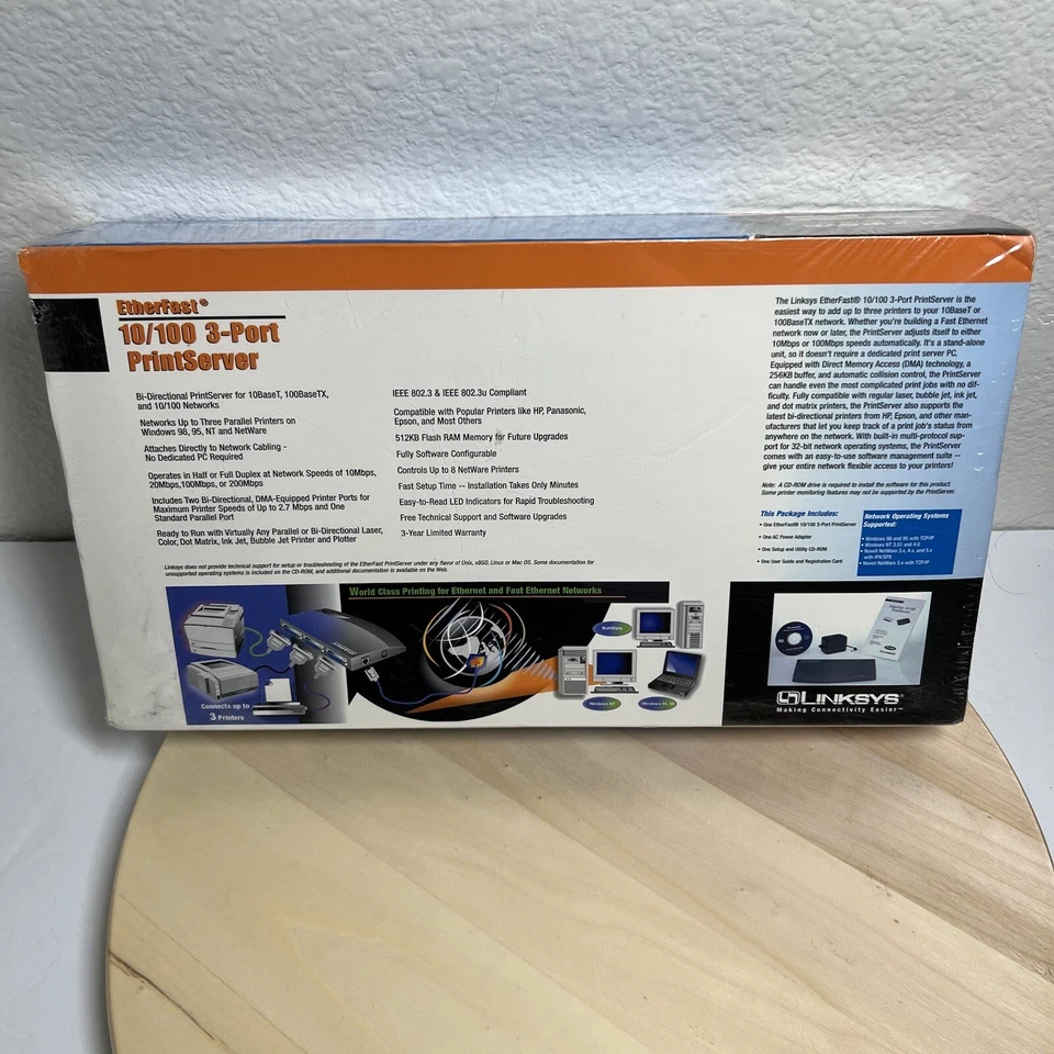 Linksys Etherfast 10/100 3-Port Print Server EPSX3 NEW SEALED - Image 2 of 4