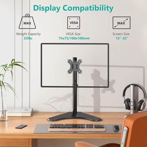 WALI Single Monitor Stand Adjustable Monitor Stand for One Screen up to 32inch - 第 3/11 張圖片