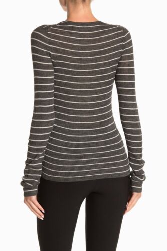 MAGLIONE VINCE NUOVO CON ETICHETTE $235 GIROCOLLO L/S 100% LANA A RIGHE H.CARBON/OFF WHITE. TG S - Foto 3 di 8