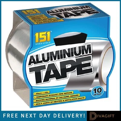 151 ADHESIVES 151 SILVER ALUMINIUM TAPE 48MM X 10M HEAT RESISTANT FOR REPAIR INSULATION NEW
