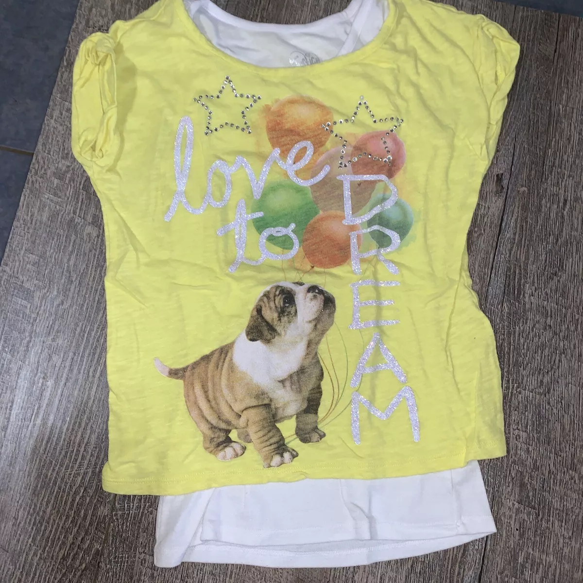 justice sz 10 puppy Dog balloon yellow birthday shirt white tank