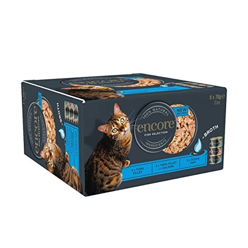 Encore 100% Natural Wet Cat Food, Multipack Fish Selection in Broth 70g Tin for