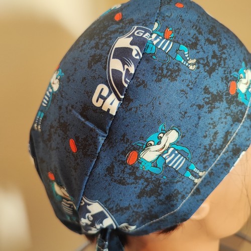 Geelong Cats Tie Back Scrub Hat, Doctors, Nurses Scrub Cap, Cotton Made Aust - Picture 5 of 14