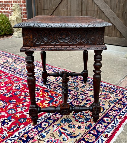 Antique French Desk Writing Table Nightstand PETITE Drawer Carved Oak  c. 1900 - Picture 6 of 24