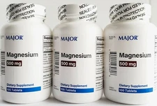 Major Magnesium 500mg 100ct Tablets - (3 Pack) - Exp Date 03-2026
