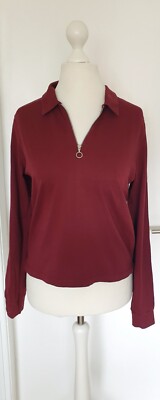 Shirt Langarmshirt Fishbone FB Sister rot dunkelrot Größe M Kragen