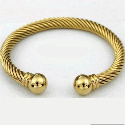 Mens Sculpted Cable Cuff Bracelet In 18K Yellow Gold, 7mm | David - Foto 2
