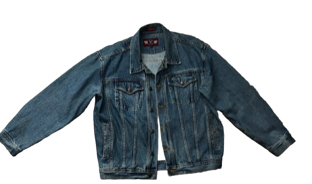 Denim Gear Blue Jean Trucker JACKET DG size Mens L Classic Button Front Vintage