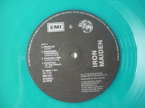 IRON MAIDEN IRON MAIDEN BLUE GREEN OFFICIAL TRANSLUCENT CLEAR VINYL GLOBUS NM - Picture 14 of 14