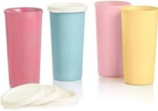 Tupperware Pastel 9 oz Tumblers Set of 4 with lids NEW