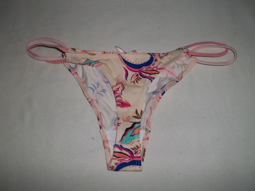 Girls M (11-12yrs) tropical print string side thong panties cream nip tween - Picture 2 of 2