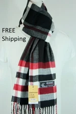 NEW Pashmina USA Corp Unisex Men Scarf Plaid Black White Red Warm Soft Trendy