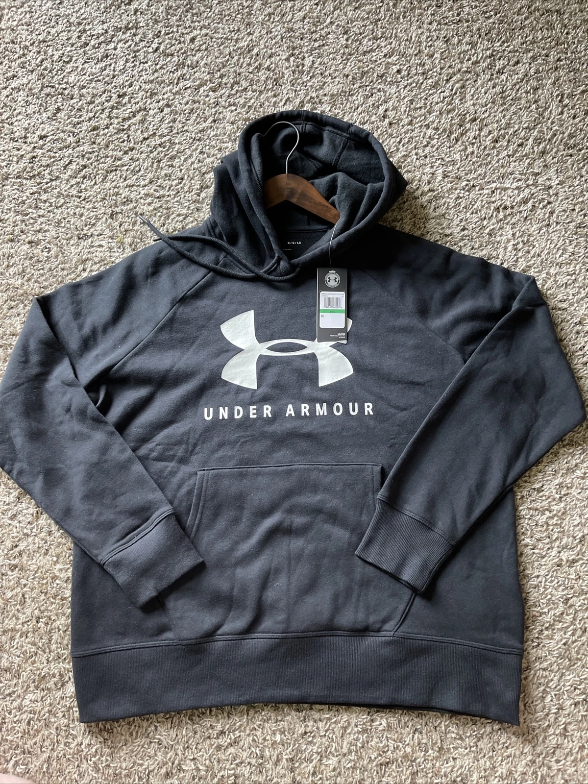 New Under Armour Rival Sportstyle Women's Hoody Black / Onyx White - Size Large