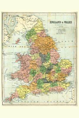 England and Wales 19th Century Antique Style Map Poster 24x36 inch
