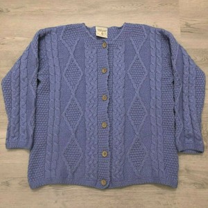 Connemara-Knitwear-Womens-100-Wool-Purple-Knit-Cardigan-Button-Sweater-Sz-Large