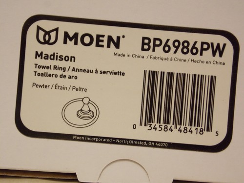 Moen BP6986 Towel Ring From The Madison Collection in Pewter Finish - Picture 3 of 3