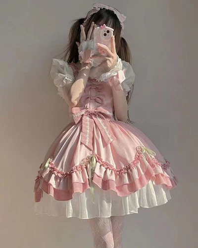 Womens Lolita Cute JSK Dress Bowknot Japanese Princess Mori Girls Sweet Costume - Bild 5 von 8