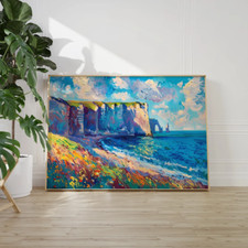 Beautiful Rock And Sea Shore Oil Paint Poster Premium Quality Choose your Size