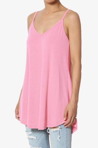 TheMogan Women's Scoop V Neck Stretch Draped Jersey Flared Camisole Tunic Top - Picture 77 of 302