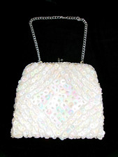 Vintage Hand Beaded Iridescent White Clutch W/ Optional Chain Strap/Handle