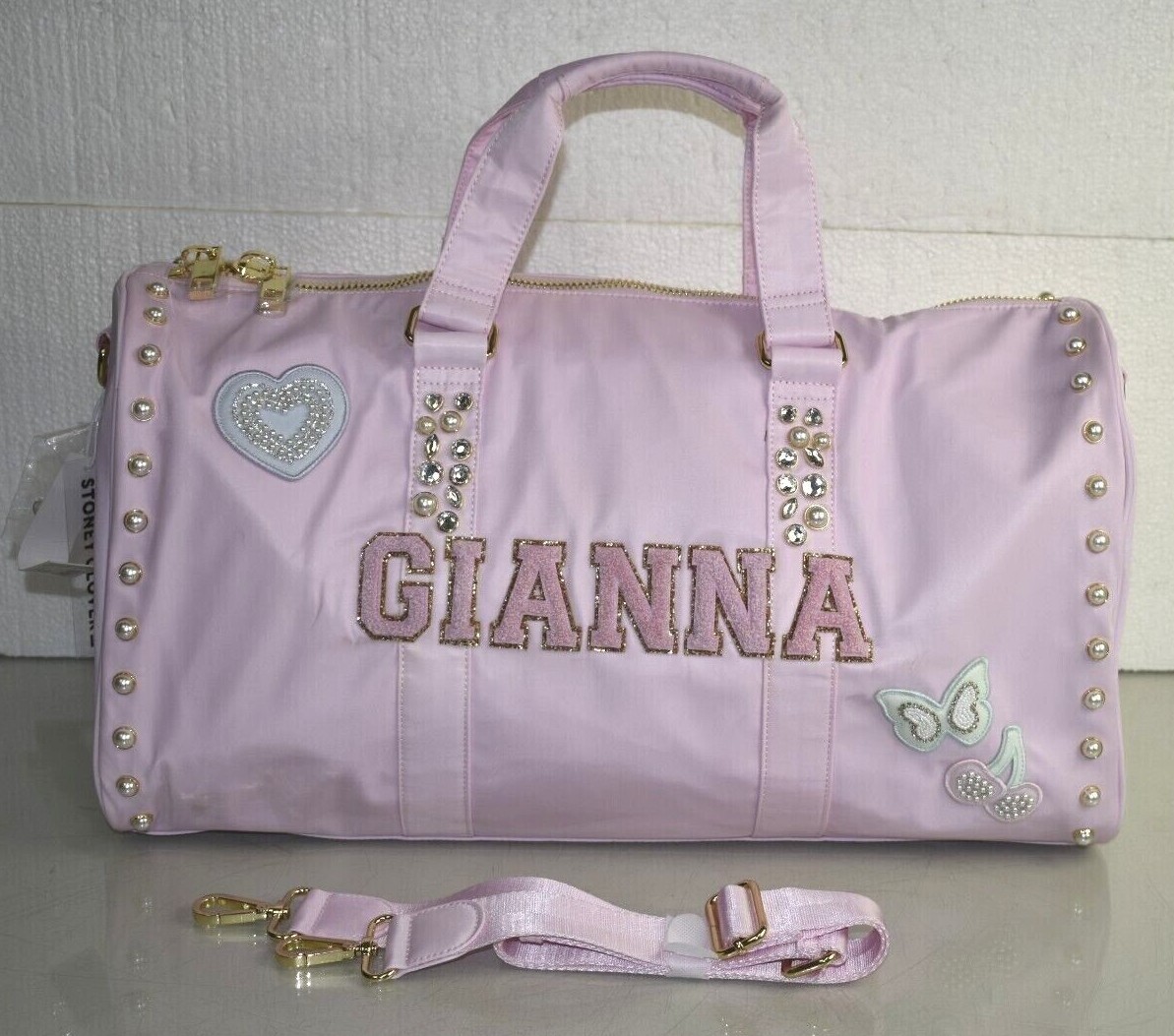 $530 New Stoney Clover Crystal Duffle Bag Large Pink Gianna Pearl