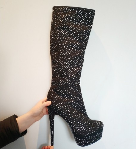 BLING Mujeres Botas Altas a la Rodilla Estrás Imitación Gamuza Botas Zapatos GRANDES Talla 4-20 - Imagen 4 de 9