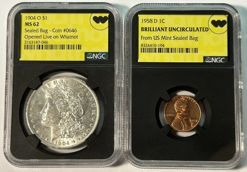 1904 O Morgan Silver Dollar MS62 & 1958 D Cent BU - NGC & Whatnot Event