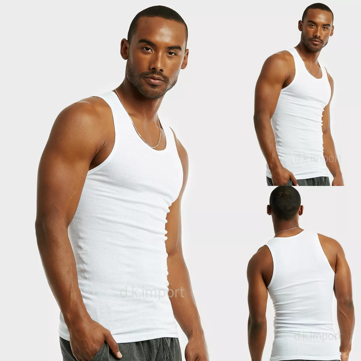 Value Packs of Men's Black & White Ribbed 100% Cotton Tank Top A Shirts  Undershirt (M, 3 Pack White) 