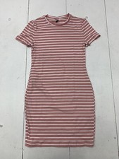 Shein Womens Ribbed Pink White Striped Bodycon Dress Size Large