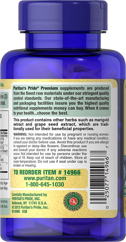 Complejo de gafas Puritan's Pride Blueberry, semilla de caléndula y uva, 120 cápsulas Foto 4 de 4