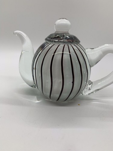 Art Glass Cased Teapot Brown Stripes With Large Smooth Pontil 5x6 Inches - Picture 3 of 6