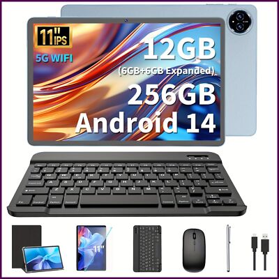 QDDQ 11'' Android 14 Tablet 256GB+12GB WiFi mit Tastatur, Maus, Stylus, Hülle