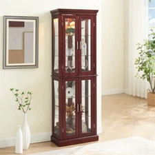 Lighted Curio Cabinet Display Cabinet w/Tempered Glass Door & Adjustable Shelves
