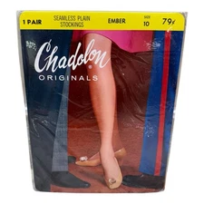 Vintage Chadolon Seamless Plain Sheer Stockings 100% Nylon Ember Size 10