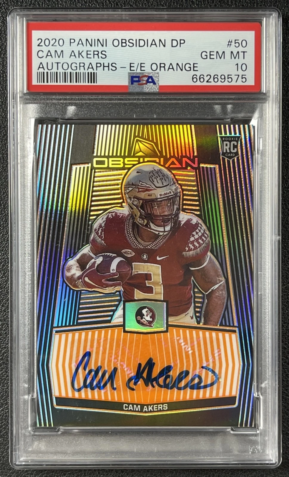 Cam Akers Panini Obsidian Draft Picks Autographs #50 Autographs Electric Etch Orange
