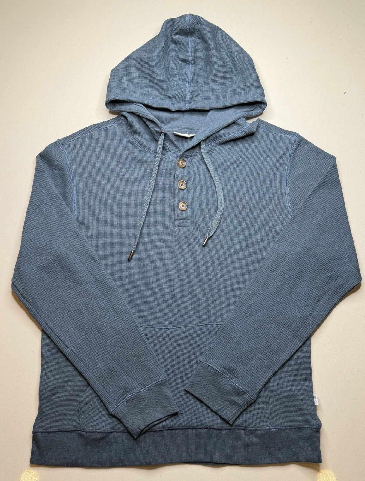 Onia Waffle Knit Thermal Hoodie Light Blue Cotton Blend Size M Men’s