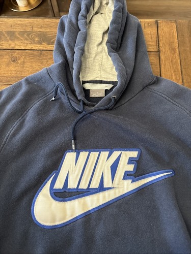 Vintage Y2K Nike Silver Tag Big Swoosh Logo Hoodie Large Navy - Picture 3 of 5