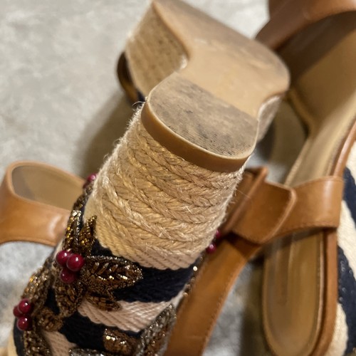 Antonio Melani Beaded Berry Leaves Espadrille Wedge Sandal Size 9 Brown Blue - Picture 10 of 12