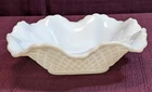 Vintage Hazel Atlas Square Milk Glass Ruffled Edge Diamond  Pattern Candy Dish