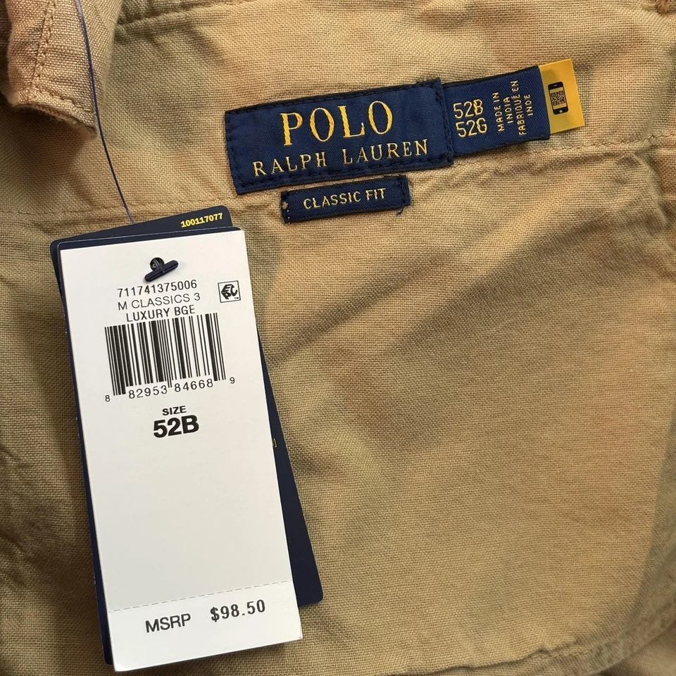 Pantalones Cortos Polo Ralph Lauren Lino Para Hombres 52B Beige Calce Clásico Algodón Lujo Nuevas Etiquetas Foto 2 de 4